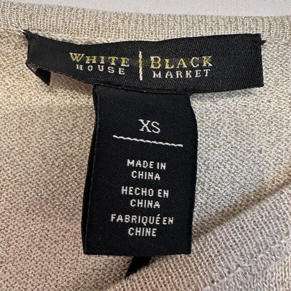 White House Black Market Size XS Fringed Tunic Gold Ivory Metallic Asymmetric - Picture 4 of 5